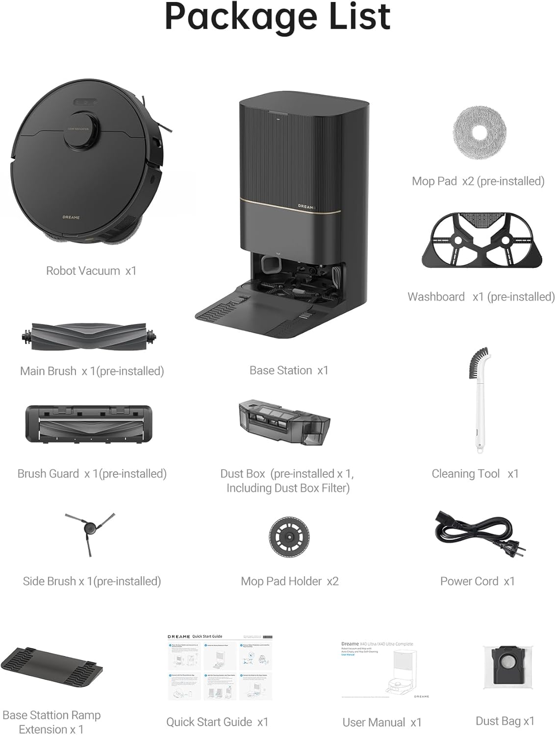 Dreame X40 Ultra Robot Vacuum with Removable Liftable Mop, 12000Pa Suction, Side Brush Cleaning, 158°F Mop Self-Cleaning, Auto Empty and Refill, Black