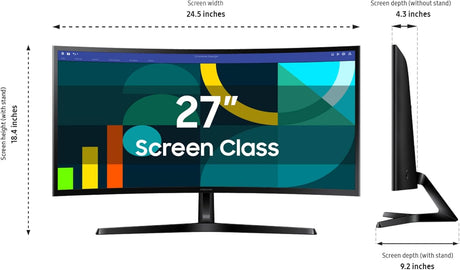 Samsung 27" Essential S3 Series FHD 1800R Curved Computer Monitor, 100 Hz, Game Mode