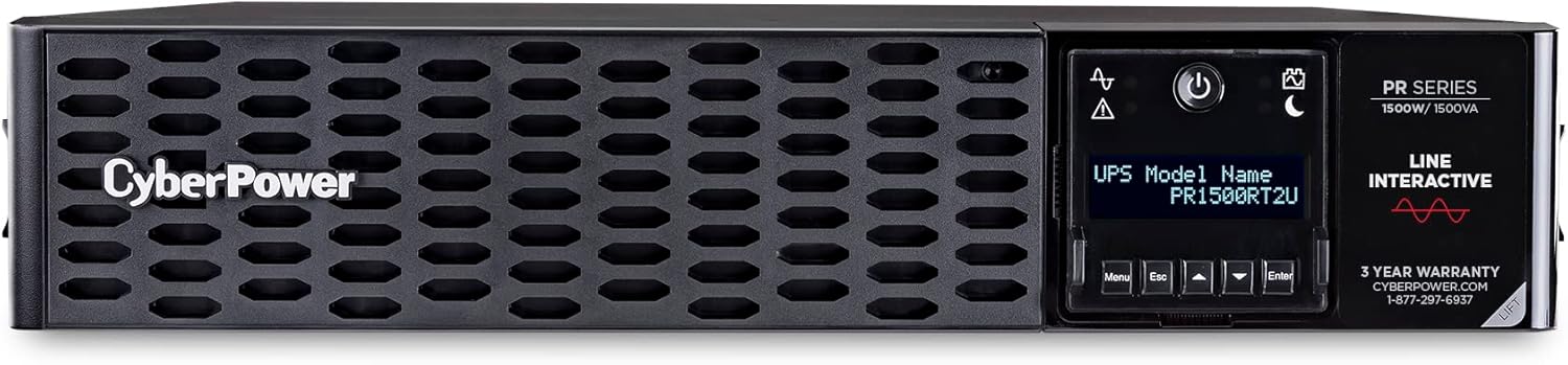 CyberPower Smart App Sinewave UPS System, 1500VA/1500W, 8 Outlets, 2U Rack/Tower, RMCARD205 Pre-Installed - Certified Refurbished