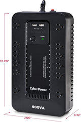CyberPower Standby UPS Battery Backup and Surge Protector, 900VA/500W, 12 Outlets, 2 USB Charging Ports, Compact - Certified Refurbished