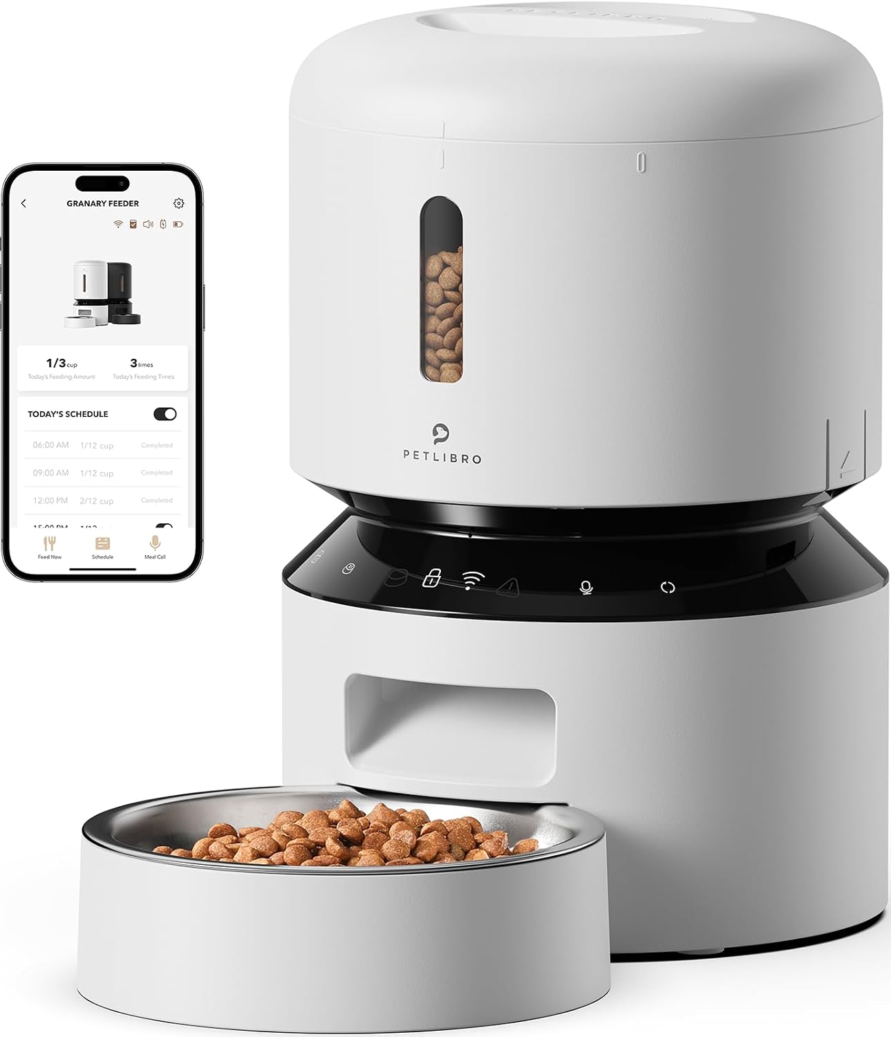 Petlibro Granary Automatic Pet Feeder, 5G Wi-Fi, 3L, Timed Dry Food Dispenser, White - Certified Refurbished