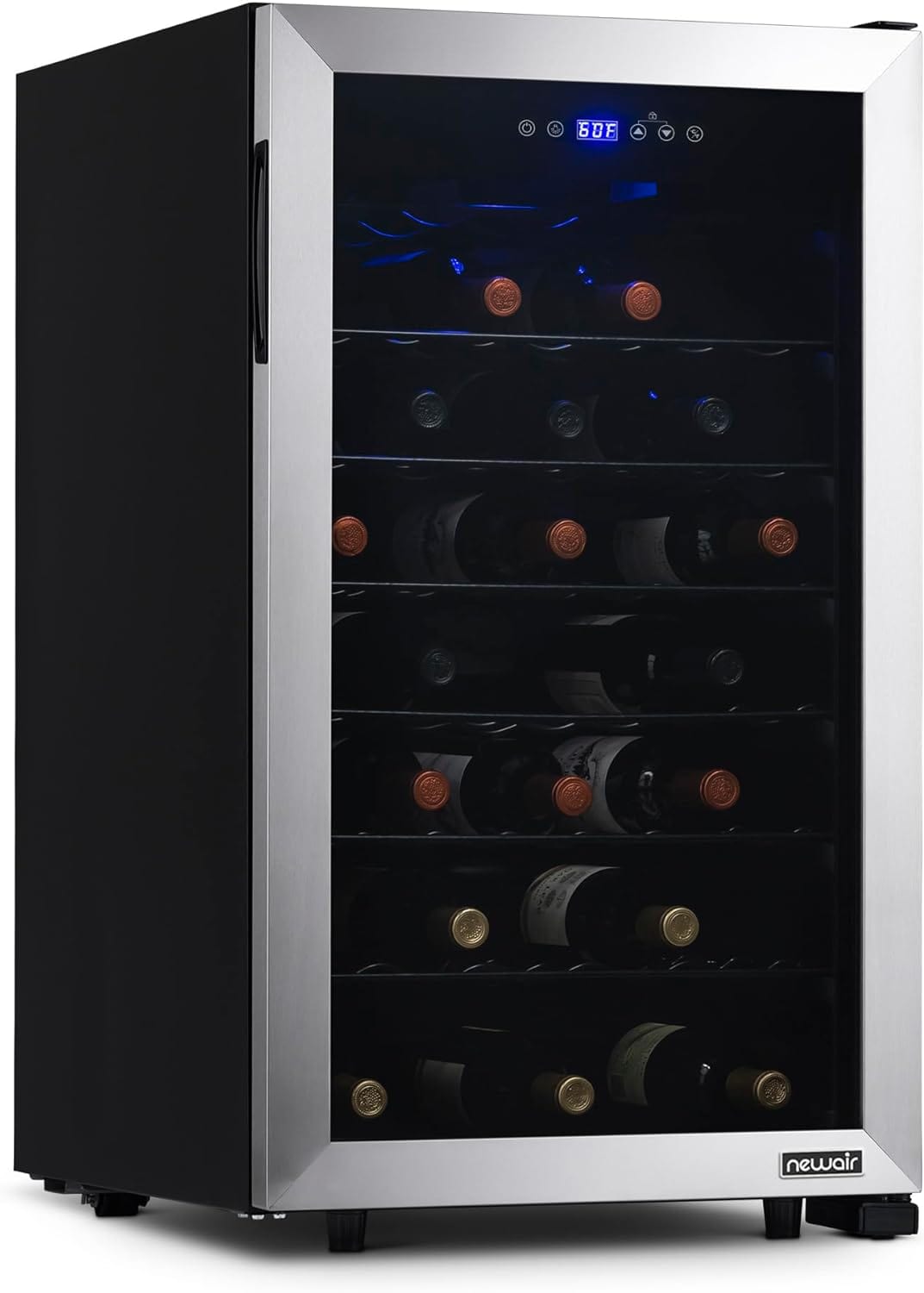 Newair Freestanding Wine Fridge with Adjustable Racks, 50 Bottles, Stainless Steel - Certified Refurbished