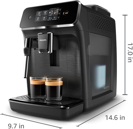 Philips 2200 Series Fully Automatic Espresso Machine, Classic Milk Frother, 2 Coffee Types, Ceramic Grinder, AquaClean Filter, Black