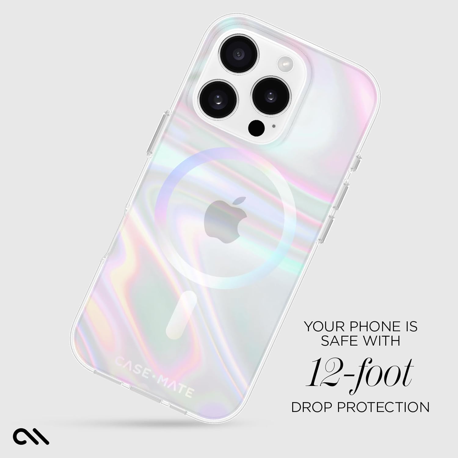 Case-Mate Soap Bubble iPhone 16 Pro Case, MagSafe Compatible, 12ft Drop Protection, Iridescent