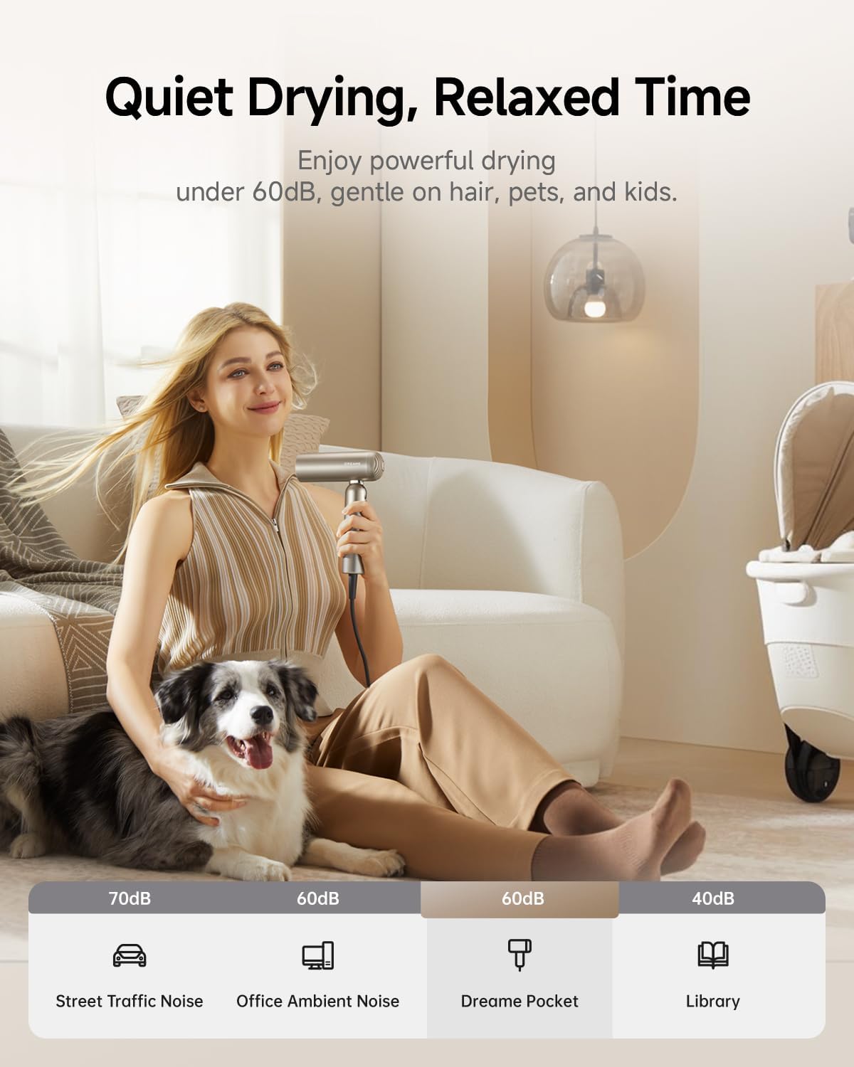 Dreame Pocket Pure High-Speed Hair Dryer, Lightweight Foldable Blow Dryer, 110000 RPM Motor, Ionic Care, 5 Modes, Travel Bag, Quiet Fast Drying