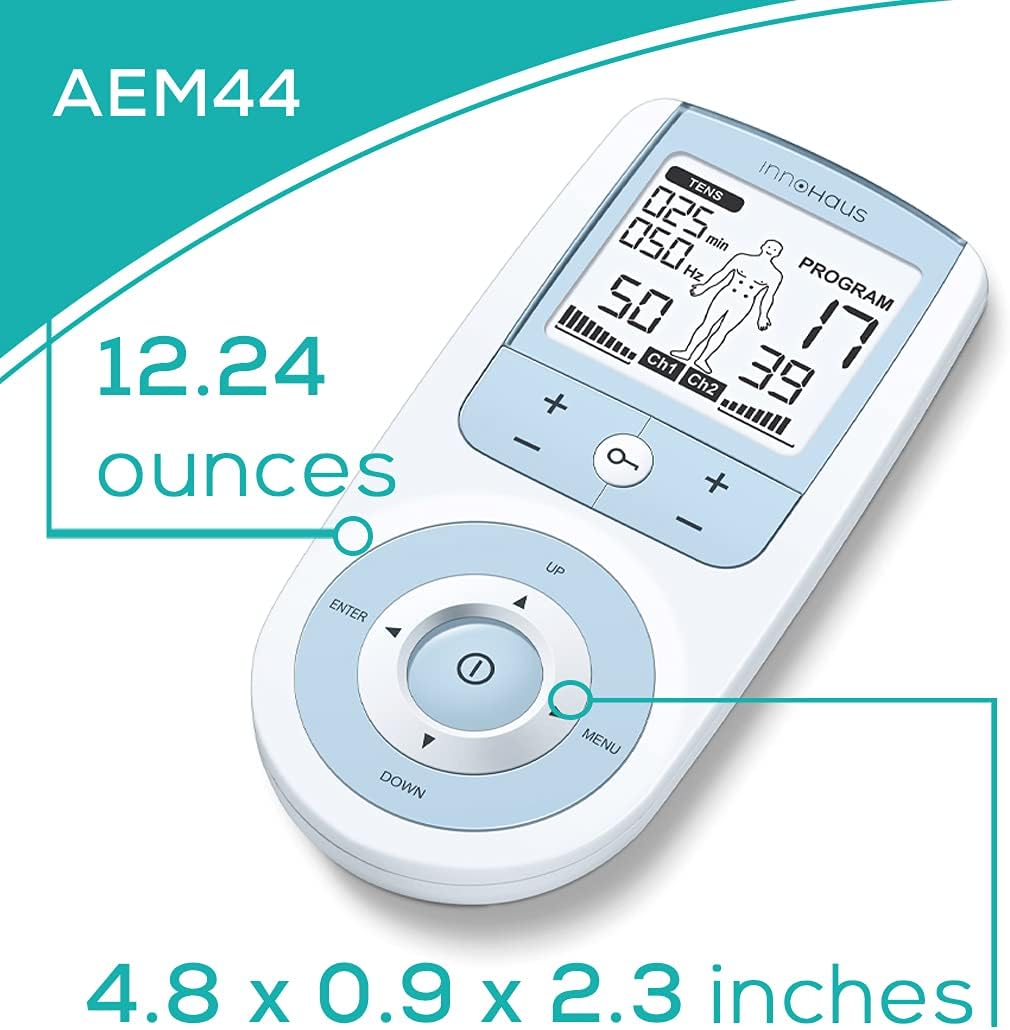 Innohaus TENS Unit Muscle Stimulator with 50 Intensity Levels for Pain Relief and Muscle Recovery, White - Refurbished
