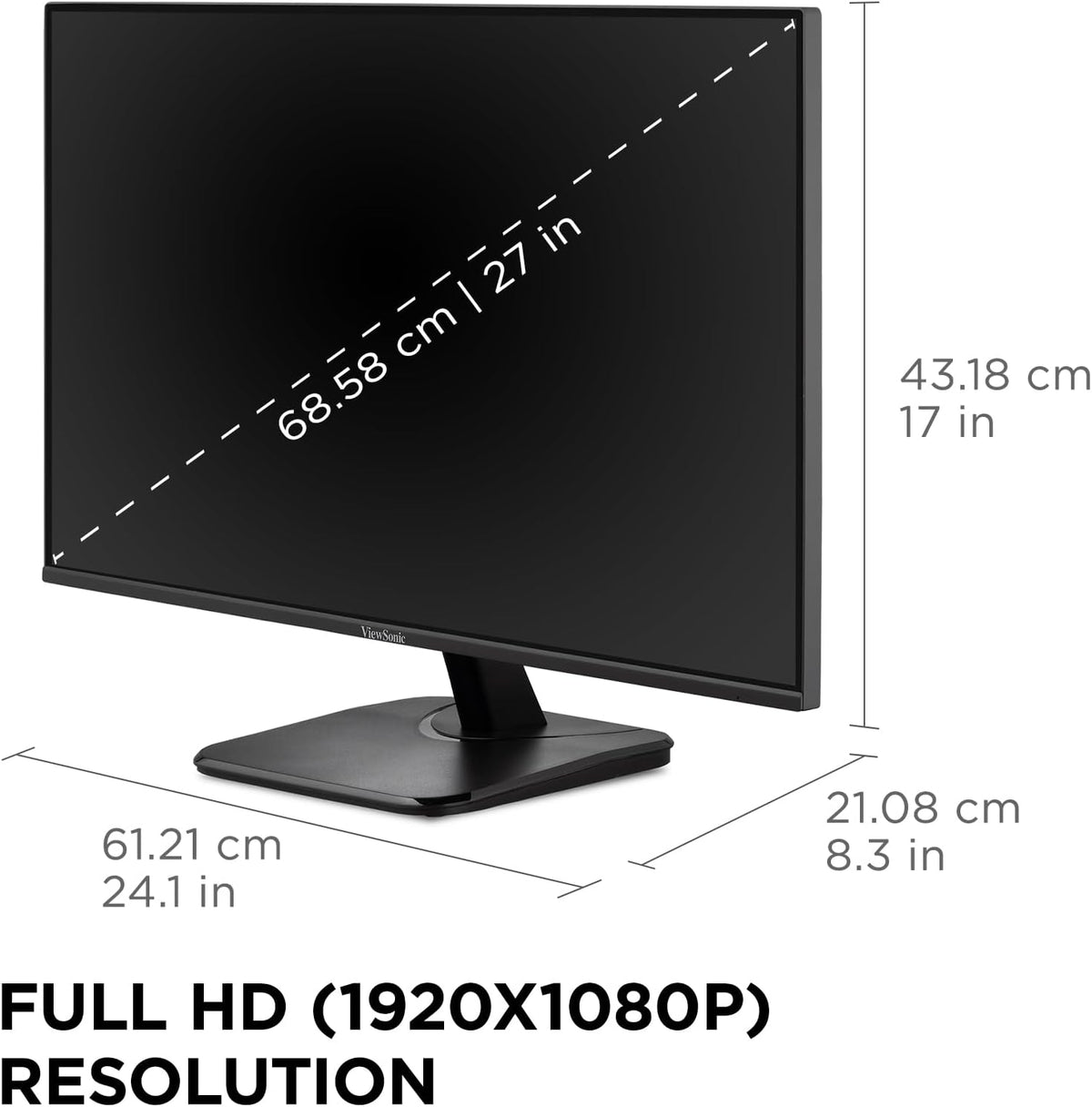 ViewSonic 27 Inch IPS 1080p Monitor with 120Hz, Eye Care, HDMI, DisplayPort, and VGA Inputs for Home and Office - Certified Refurbished
