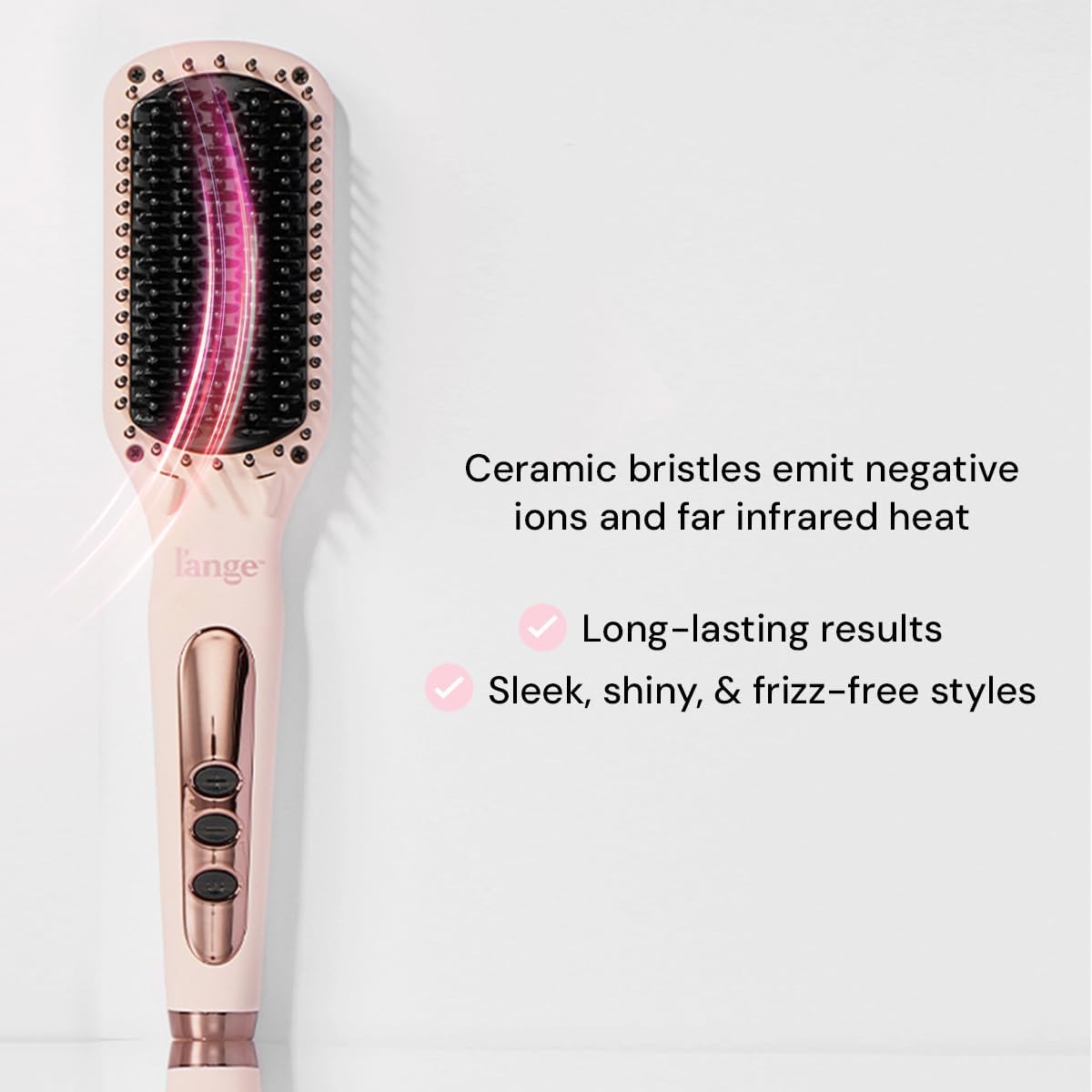 L'ange Hair Le Vite Straightening Brush, Dual-Voltage Hot Brush for Smooth, Anti Frizz Hair, Blush