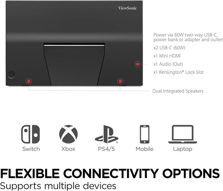 ViewSonic 17 Inch 1080p IPS Portable Gaming Monitor with 144Hz, AMD FreeSync,2 Way Powered 60W USB C, Mini HDMI - Certified Refurbished