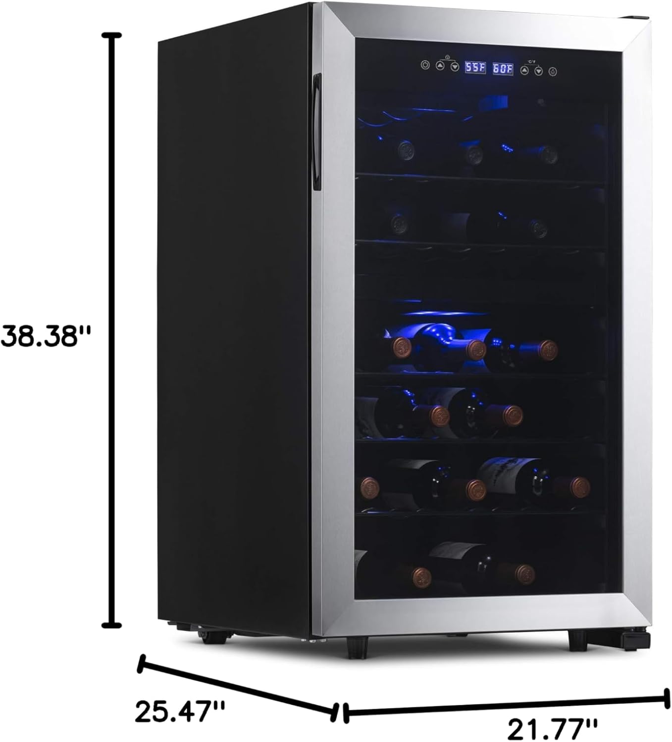 Newair Freestanding Dual Zone Wine Fridge, 43 Bottles, Stainless Steel - Certified Refurbished