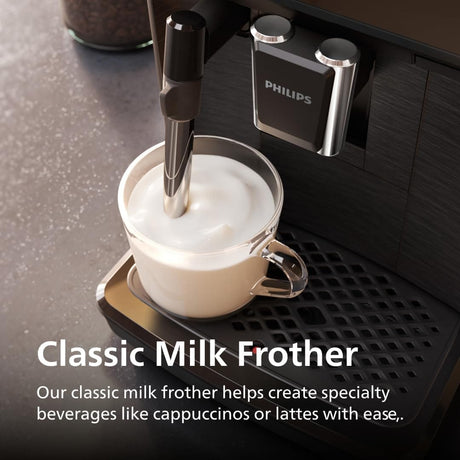Philips 2200 Series Fully Automatic Espresso Machine, Classic Milk Frother, 2 Coffee Types, Ceramic Grinder, AquaClean Filter, Black