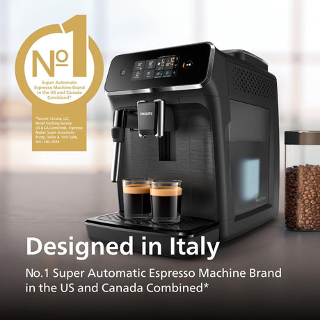 Philips 2200 Series Fully Automatic Espresso Machine, Classic Milk Frother, 2 Coffee Types, Ceramic Grinder, AquaClean Filter, Black