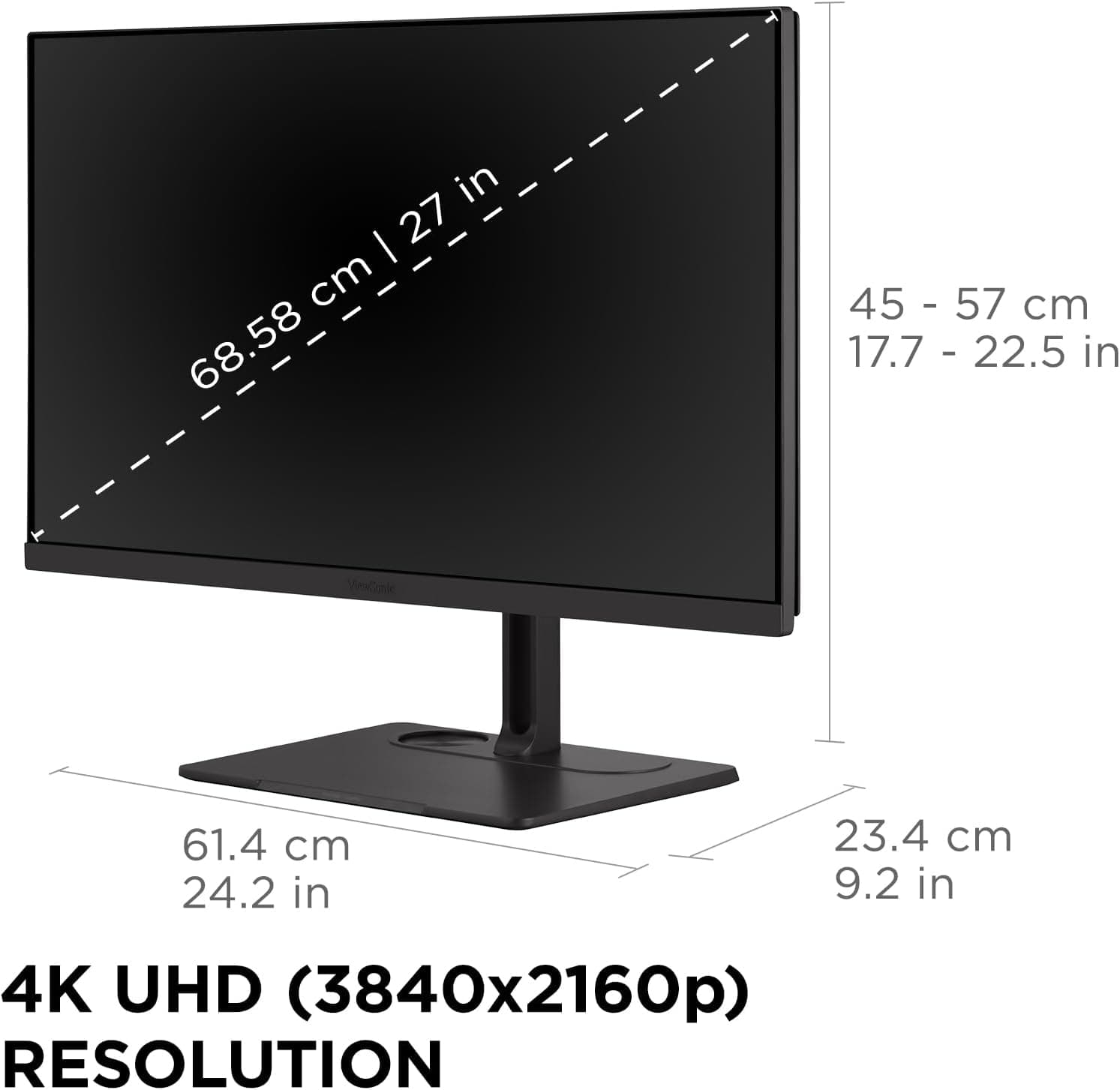 ViewSonic 27 Inch 4K UHD IPS Monitor with Advanced Ergonomics - Certified Refurbished
