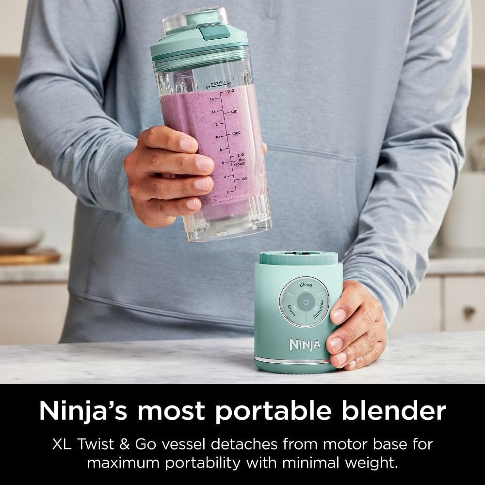 Ninja Blast Max Personal Cordless Blender for Smoothies, Blend, Ice Crush, 22 oz. Twist & Go Vessel, Sea Glass - Certified Refurbished