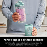 Ninja Blast Max Personal Cordless Blender for Smoothies, Blend, Ice Crush, 22 oz. Twist & Go Vessel, Sea Glass - Certified Refurbished