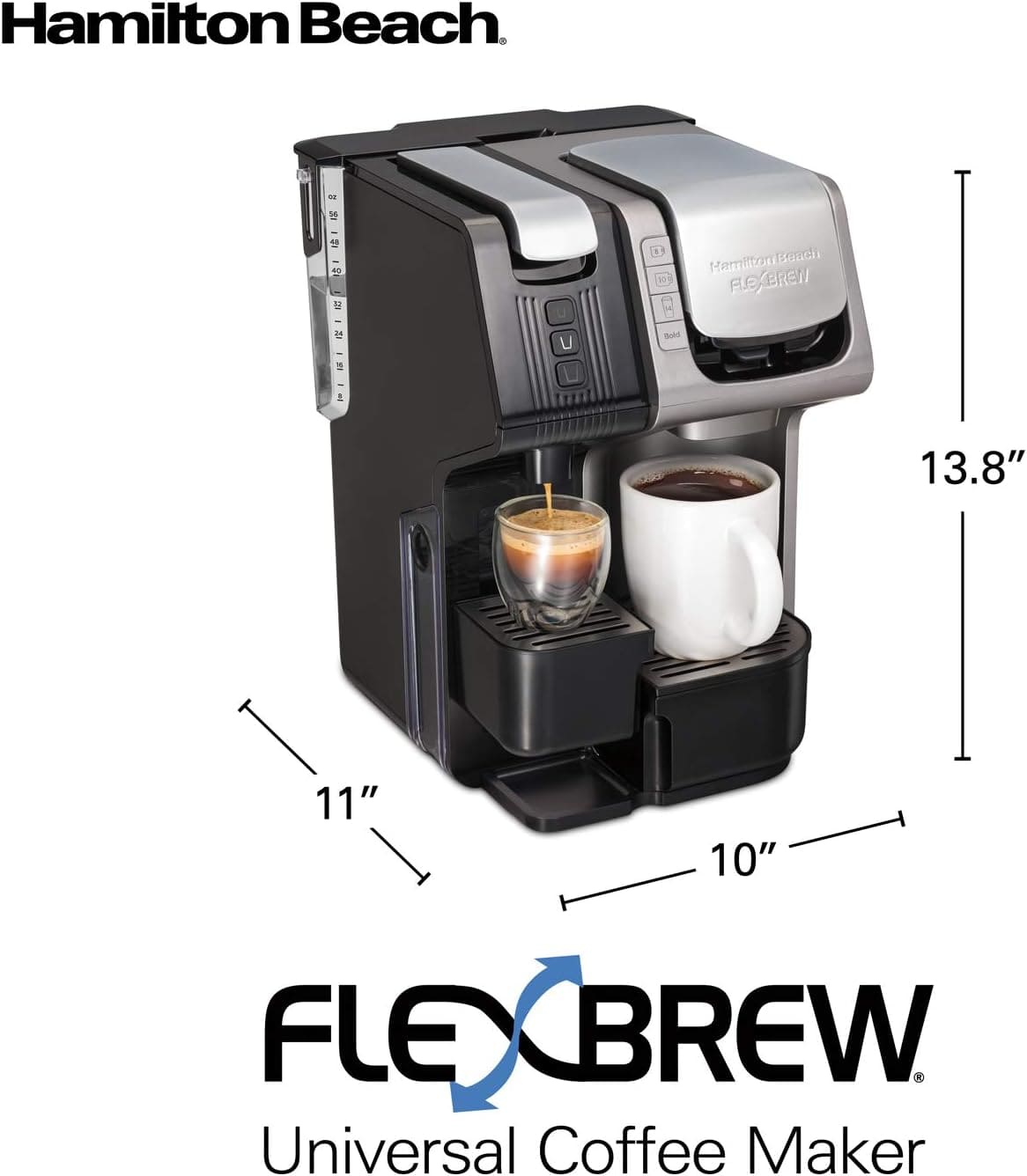 Hamilton Beach FlexBrew Trio 2-Way Coffee Maker, K-Cup & Grounds Compatible, 12-Cup & Espresso Brewing, 56oz. Removable Reservoir, Black