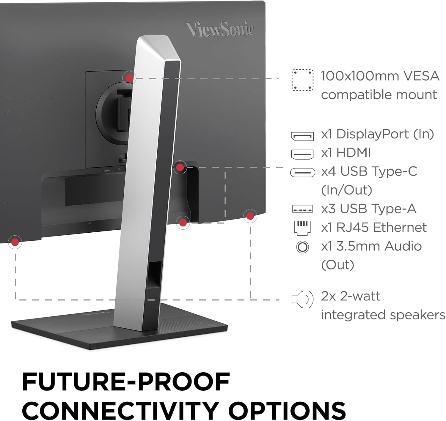 ViewSonic 24 Inch 1080p IPS Docking Monitor with Advanced Ergonomics, 100W USB C - Certified Refurbished