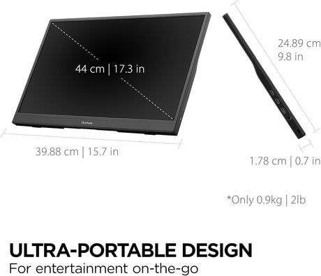 ViewSonic 17 Inch 1080p IPS Portable Gaming Monitor with 144Hz, AMD FreeSync,2 Way Powered 60W USB C, Mini HDMI - Certified Refurbished