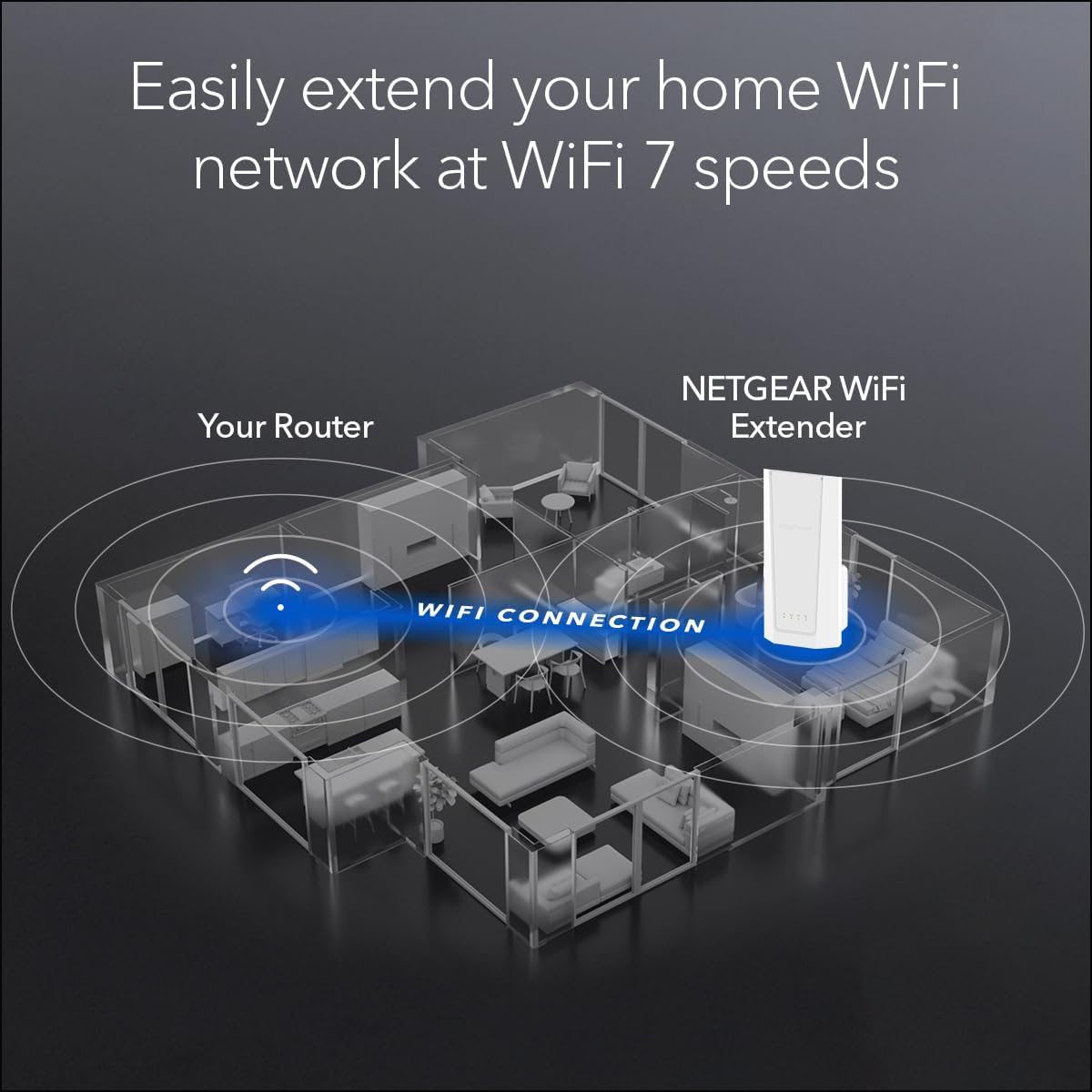 Netgear EXS27 BE5000 WiFi 7 Dual-Band Range Extender, Up to 5 Gbps Speed, Covers 1500 sq. ft. and 45 Devices - Certified Refurbished