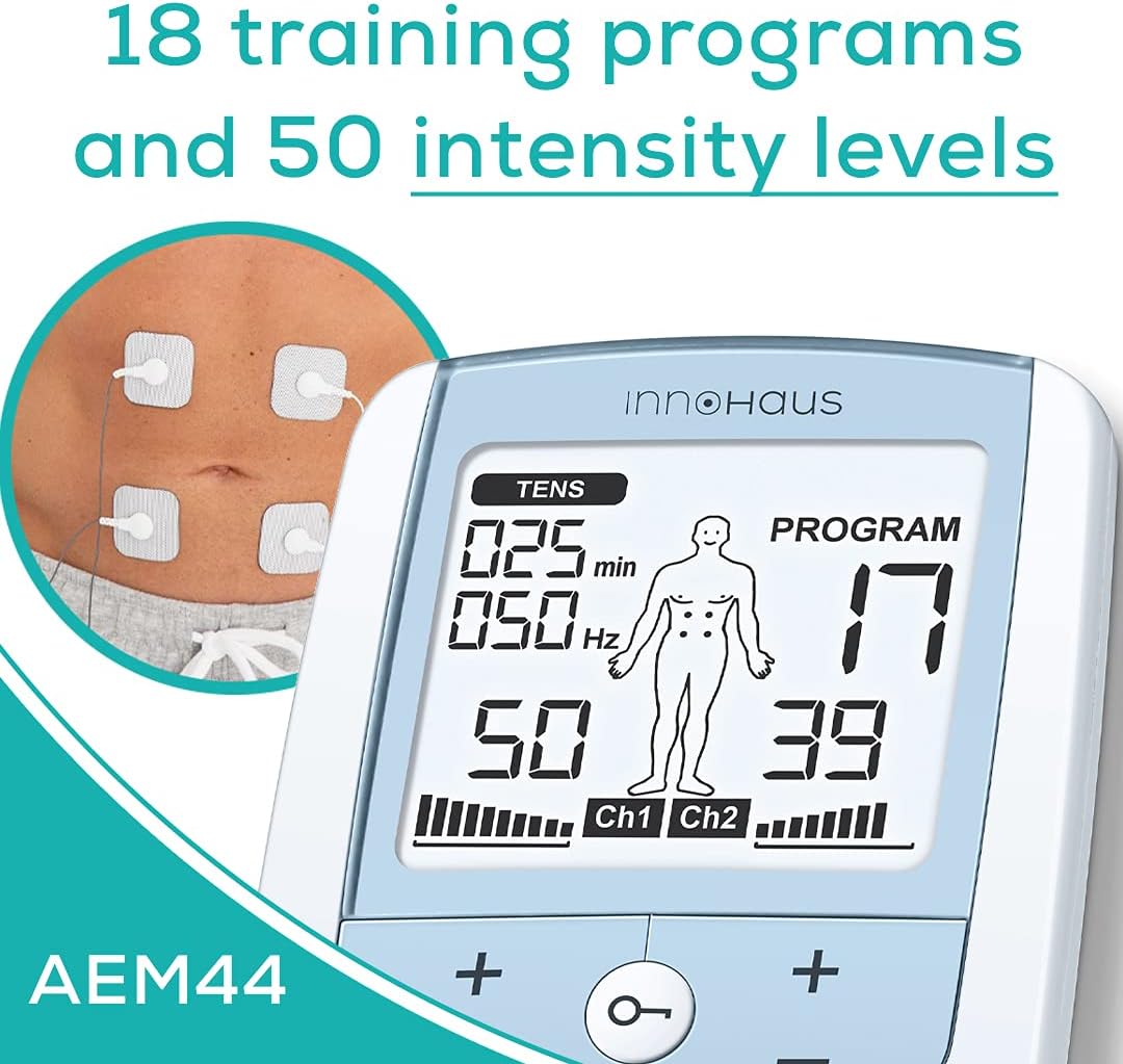 Innohaus TENS Unit Muscle Stimulator with 50 Intensity Levels for Pain Relief and Muscle Recovery, White - Refurbished