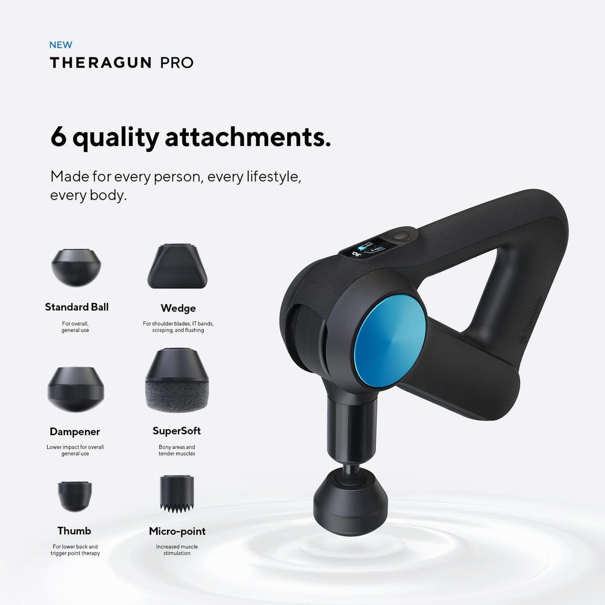 TheraGun Pro 5th Gen Deep Tissue Massage Gun, Bluetooth, OLED Screen, 6 Attachments, Pain Relief & Recovery, Black