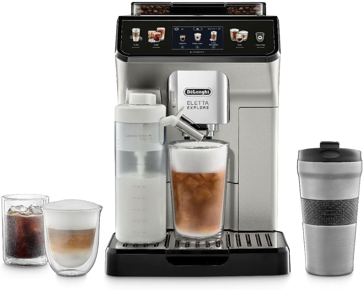De'Longhi Eletta Explore Espresso Machine with Cold Brew, Hot & Cold Milk Frother - Certified Refurbished