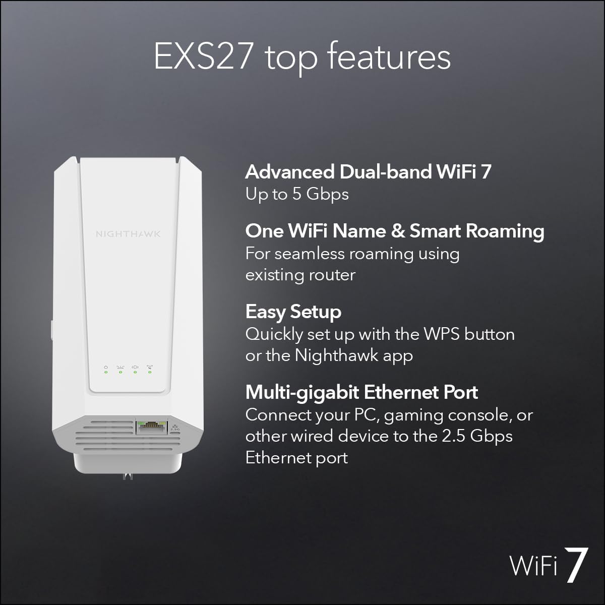 Netgear EXS27 BE5000 WiFi 7 Dual-Band Range Extender, Up to 5 Gbps Speed, Covers 1500 sq. ft. and 45 Devices - Certified Refurbished