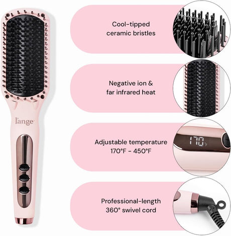 L'ange Hair Le Vite Straightening Brush, Dual-Voltage Hot Brush for Smooth, Anti Frizz Hair, Blush