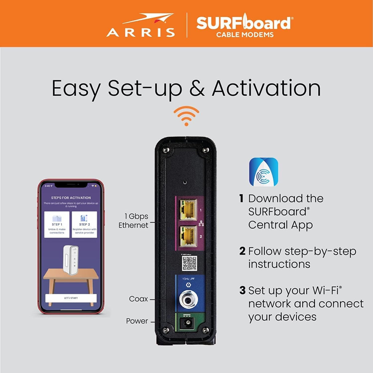 Arris Cable Modem Router Combo DOCSIS 3.0 16 x 4 Gigabit AC1600 WiFi - Certified Refurbished