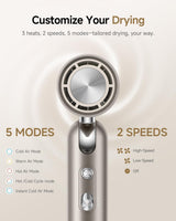 Dreame Pocket Pure High-Speed Hair Dryer, Lightweight Foldable Blow Dryer, 110000 RPM Motor, Ionic Care, 5 Modes, Travel Bag, Quiet Fast Drying