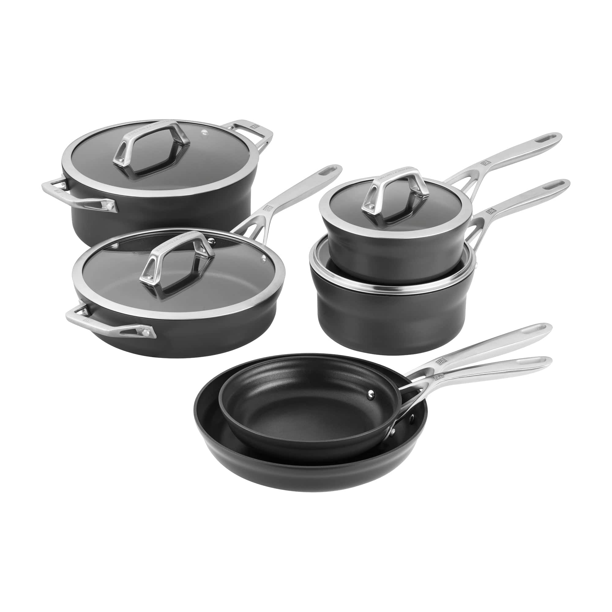 Zwilling Motion Nonstick Hard-Anodized 10-Piece Cookware Set in Grey, Dutch Oven, Fry pan, Saucepan