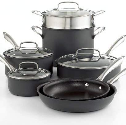 Cuisinart Dishwasher Safe Hard-Anodized 11-Piece Cookware Set, Black