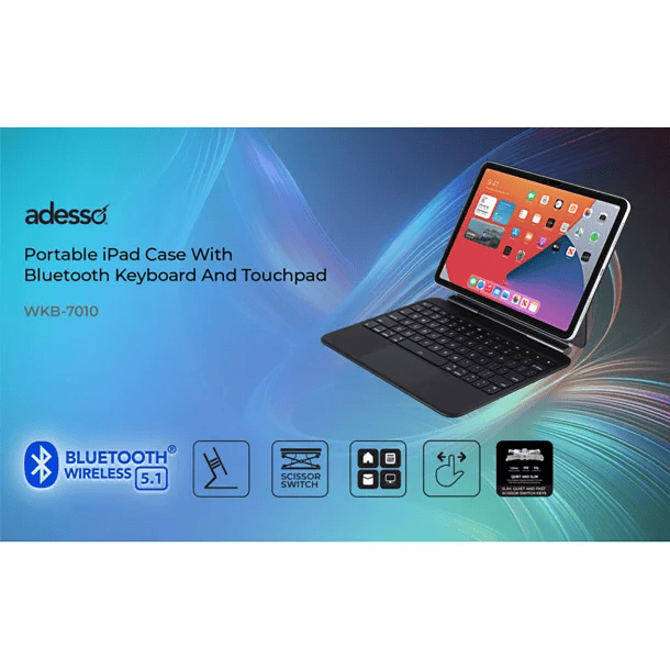 Adesso EasyTouch Folio 7010 Bluetooth Keyboard for iPad Pro 11 In. and iPad Air 10.9 In.