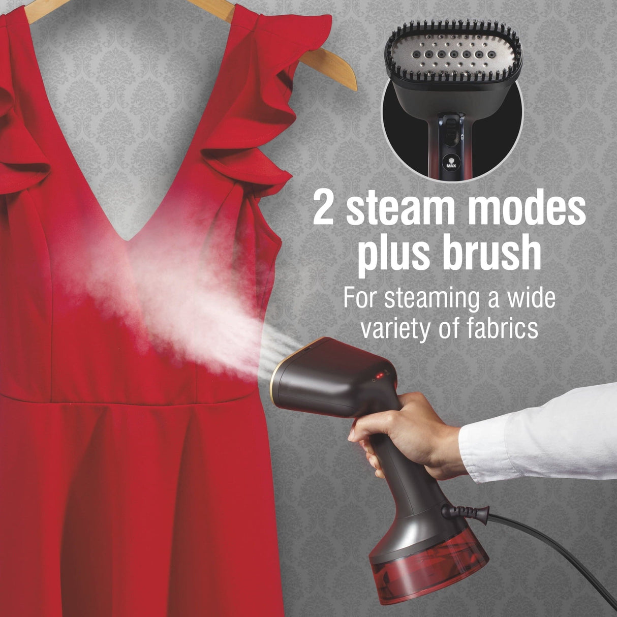 CHI LAVA Ceramic Plate Garment Steamer for Clothes with Fabric Brush, Red - Certified Refurbished