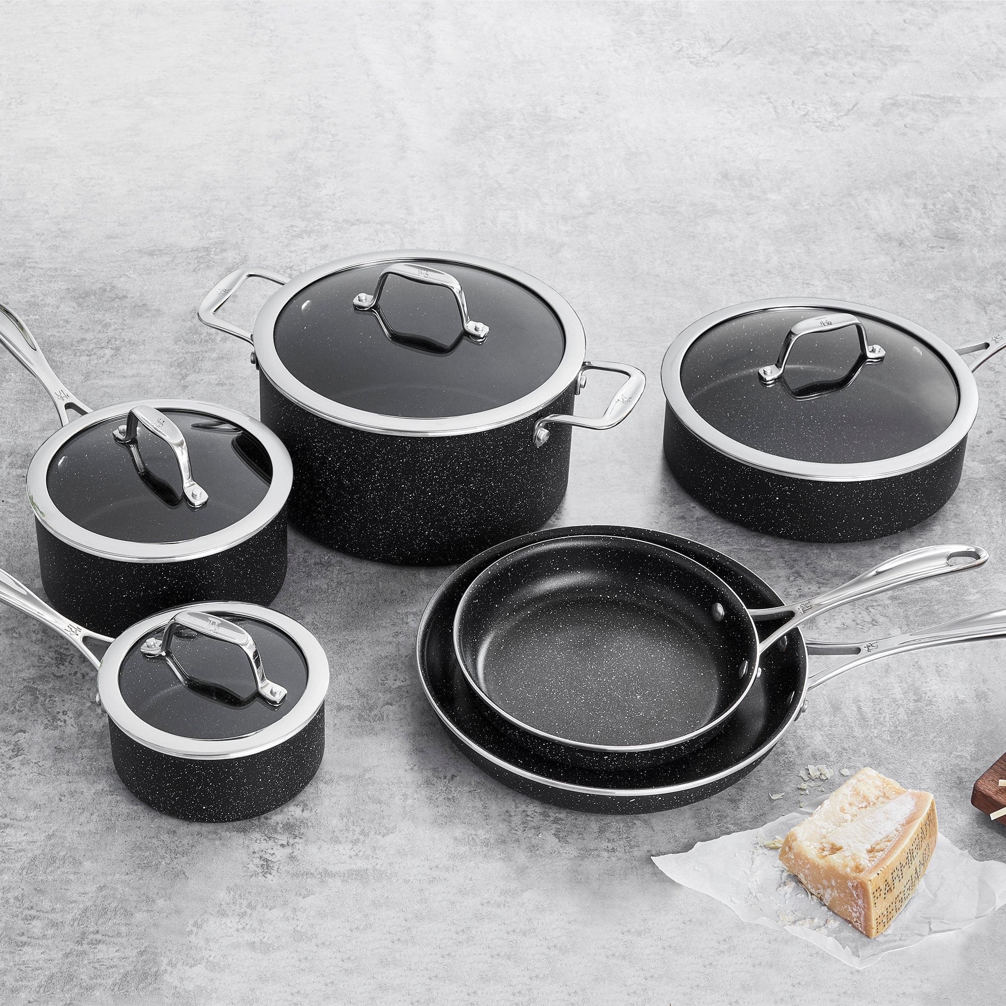 Henckels Made in Italy, Granitium Notte 10-piece Nonstick Cookware Set, Black