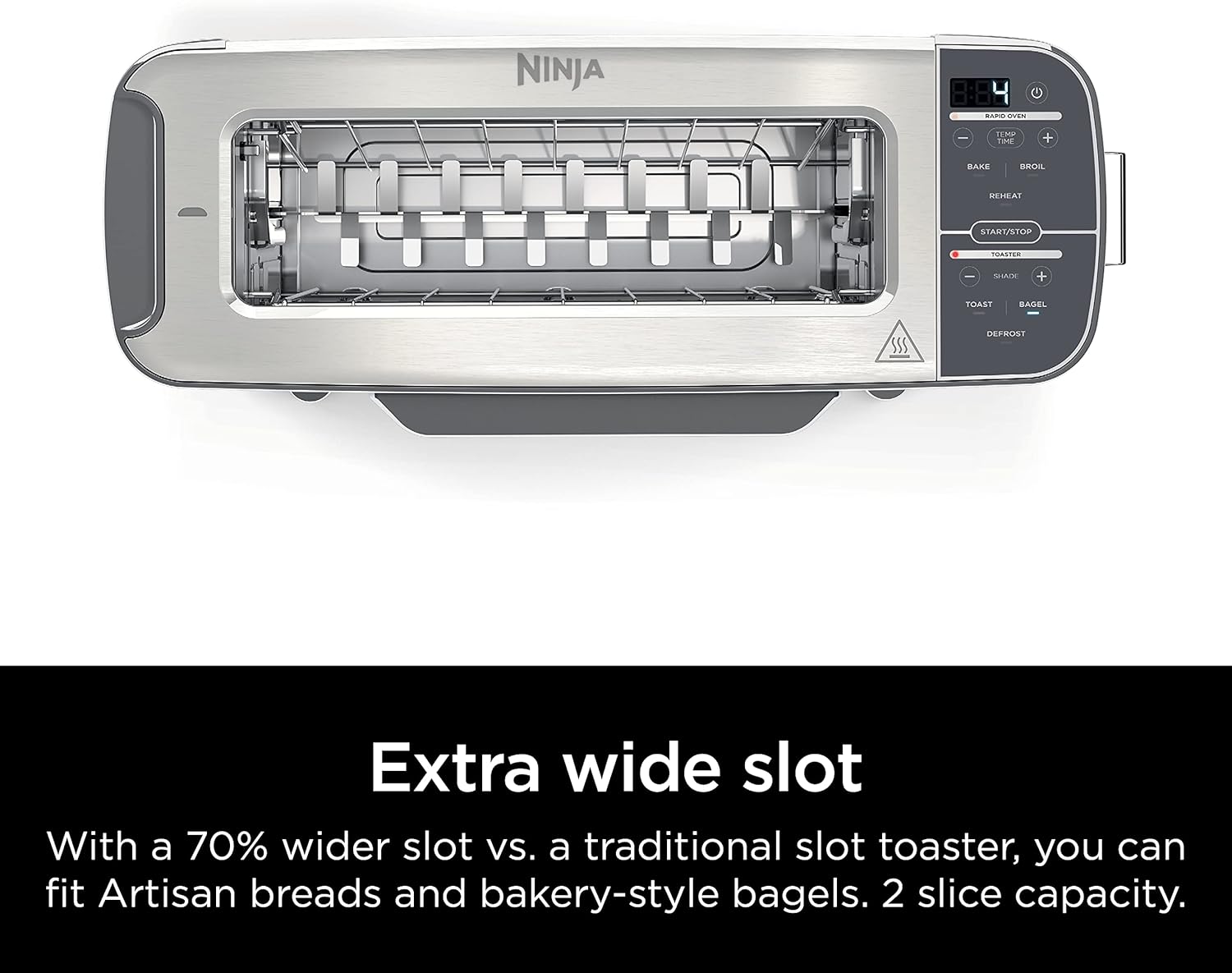 Ninja ST101 Foodi 2-in-1 Flip Toaster, 2-Slice Capacity, Compact Toaster Oven, Snack Maker, Reheat, Defrost, 1500 Watts, 6 Functions, Stainless Steel