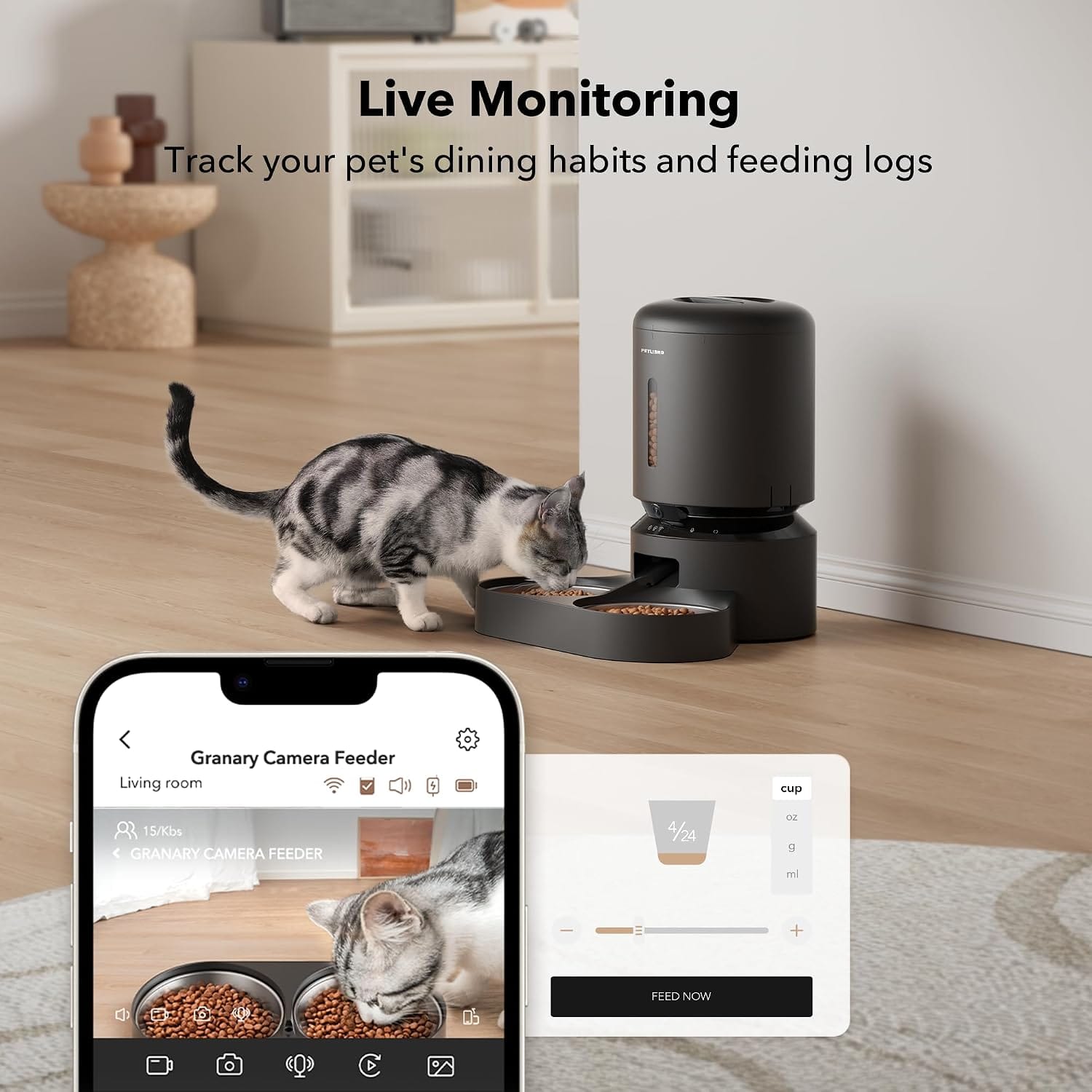 Petlibro Automatic Pet Feeder with Camera for Two Pets, 1080P HD Video with Night Vision, 5G Wi-Fi, 2-Way Audio - Certified Refurbished