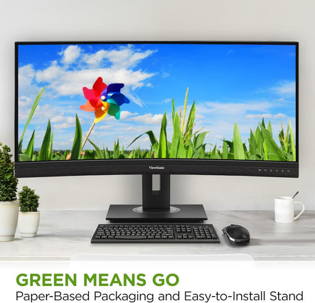 ViewSonic 34" 21:9 1440p Curved Monitor with Ergonomic Design, 100W USB C, 100 Hz, Black - Certified Refurbished