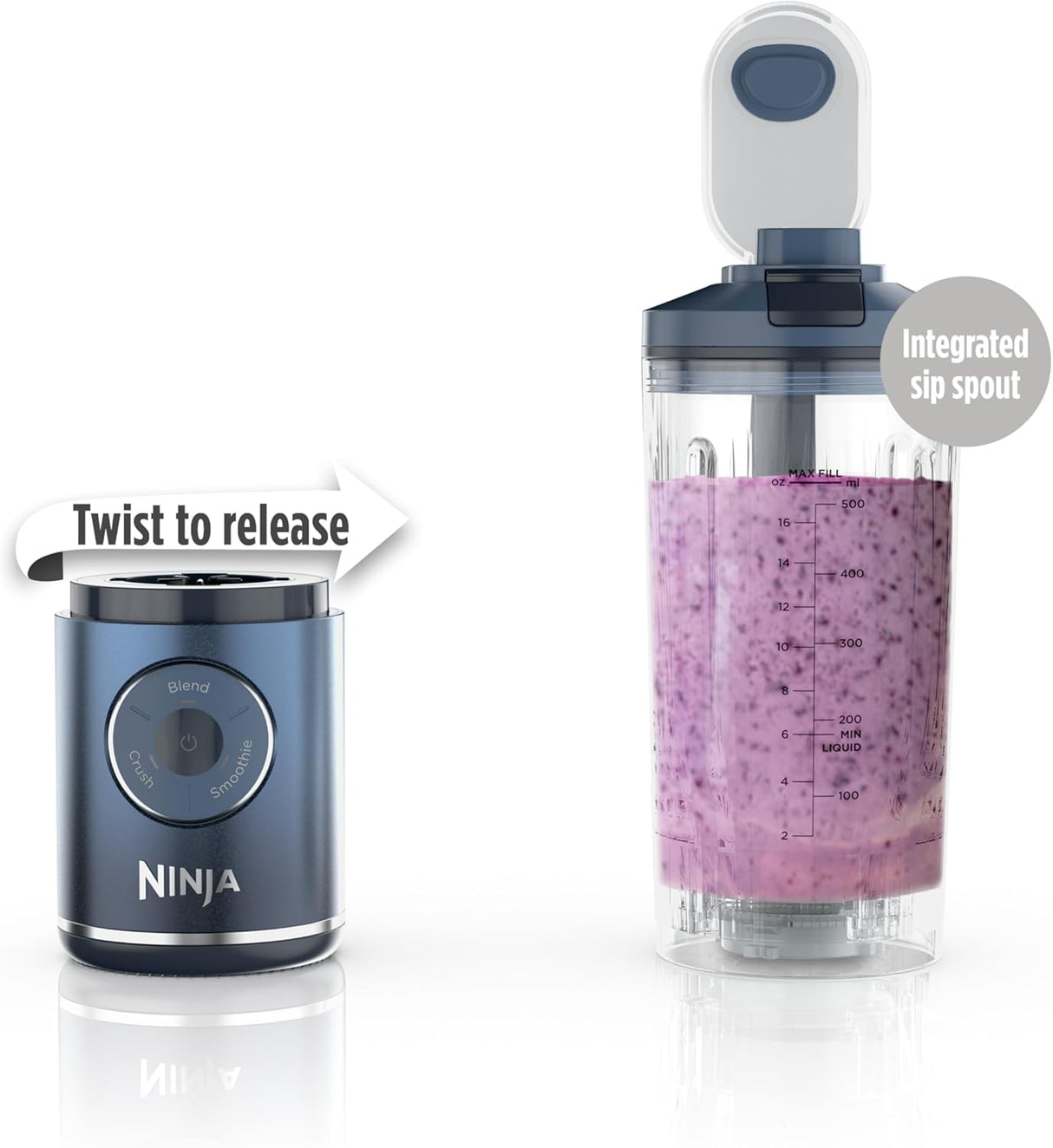Ninja Blast Max Personal Cordless Blender for Smoothies, Blend, Ice Crush, 22 oz. Twist & Go Vessel, Navy - Certified Refurbished
