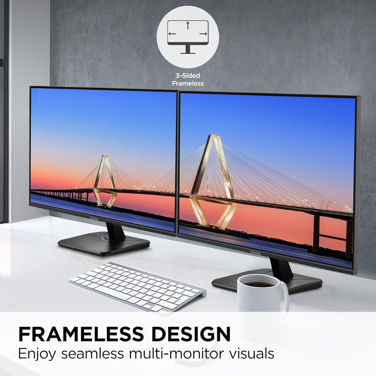 ViewSonic 27 Inch IPS 1080p Monitor with 120Hz, Eye Care, HDMI, DisplayPort, and VGA Inputs for Home and Office - Certified Refurbished