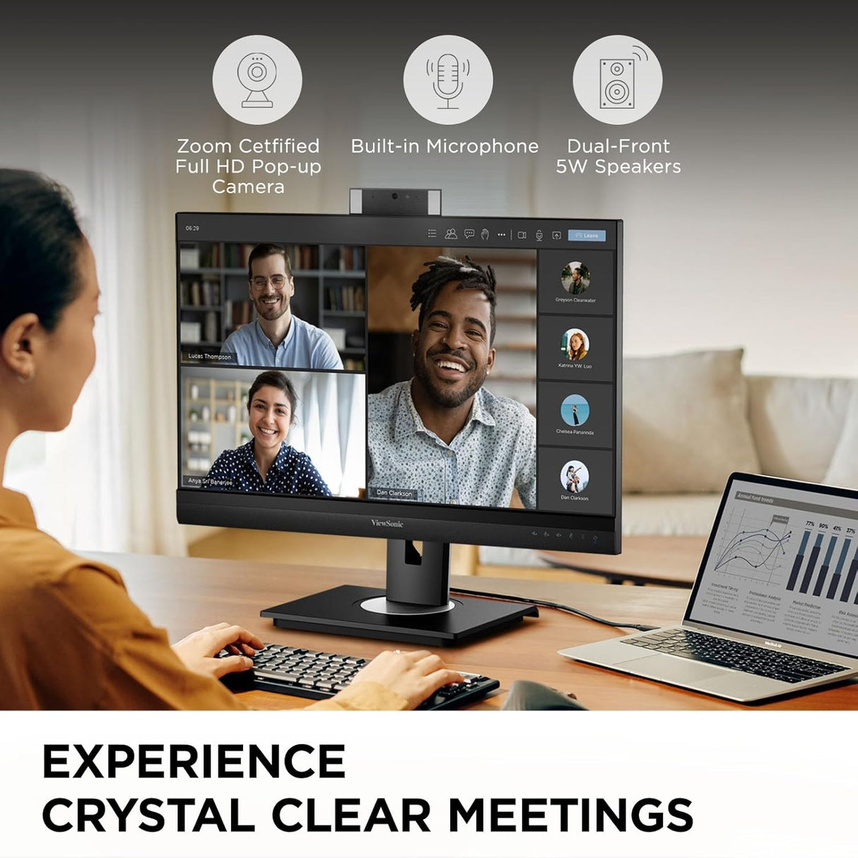 ViewSonic 24" 1080p Video Conferencing Docking Monitor with Webcam, 100 Hz, Black - Certified Refurbished