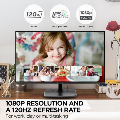 ViewSonic 27 Inch IPS 1080p Monitor with 120Hz, Eye Care, HDMI, DisplayPort, and VGA Inputs for Home and Office - Certified Refurbished