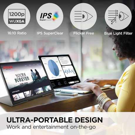 ViewSonic 16" 1200p IPS Wireless Portable Monitor with 2 Way Powered 60W USB C, 60 Hz, Black - Certified Refurbished