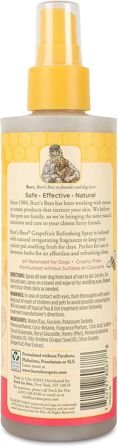 Burt's Bees Dog Refreshing Spray, Grapefruit Scent, pH Balanced, Formulated Without Sulfates and Parabens, 8 oz