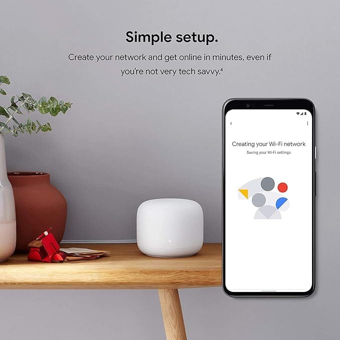 Google Nest Wi-Fi AC2200 Mesh Router with Google Assistant, Smart Tech, 5400 Sq. Ft. Coverage Area, 3-Pack, Snow - Refurbished
