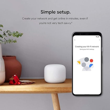 Google Nest Wi-Fi AC2200 Mesh Router with Google Assistant, Smart Tech, 5400 Sq. Ft. Coverage Area, 3-Pack, Snow - Refurbished