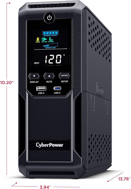 CyberPower Intelligent LCD UPS Battery Backup and Surge Protector, 1500VA/900W, 12 Outlets 2 USB Ports, AVR - Certified Refurbished
