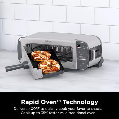 Ninja ST101 Foodi 2-in-1 Flip Toaster, 2-Slice Capacity, Compact Toaster Oven, Snack Maker, Reheat, Defrost, 1500 Watts, 6 Functions, Stainless Steel