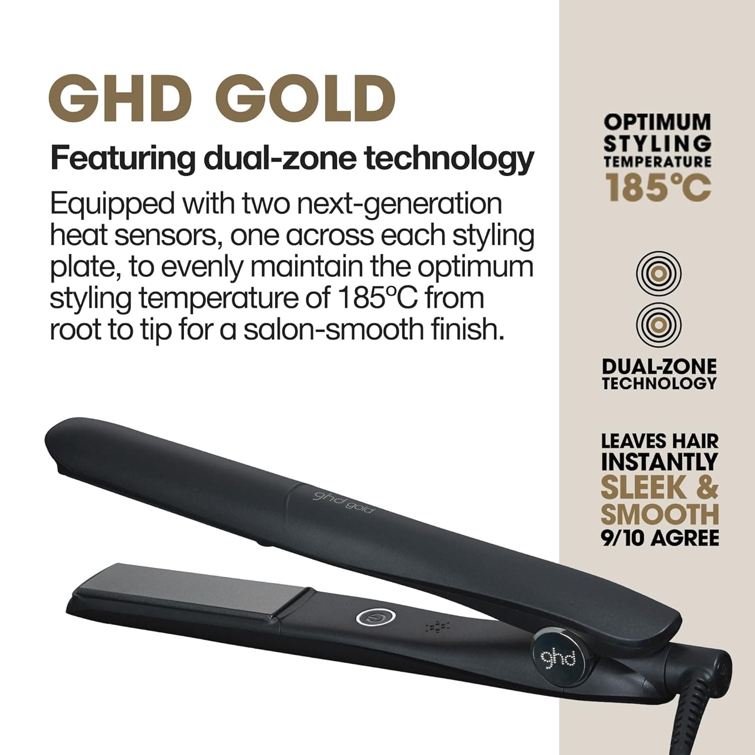 ghd Gold 0.5"- 2" Flat Iron Hair Straightener, Professional Ceramic Styling Tool for Smoother, Stronger Hair & Color Protection