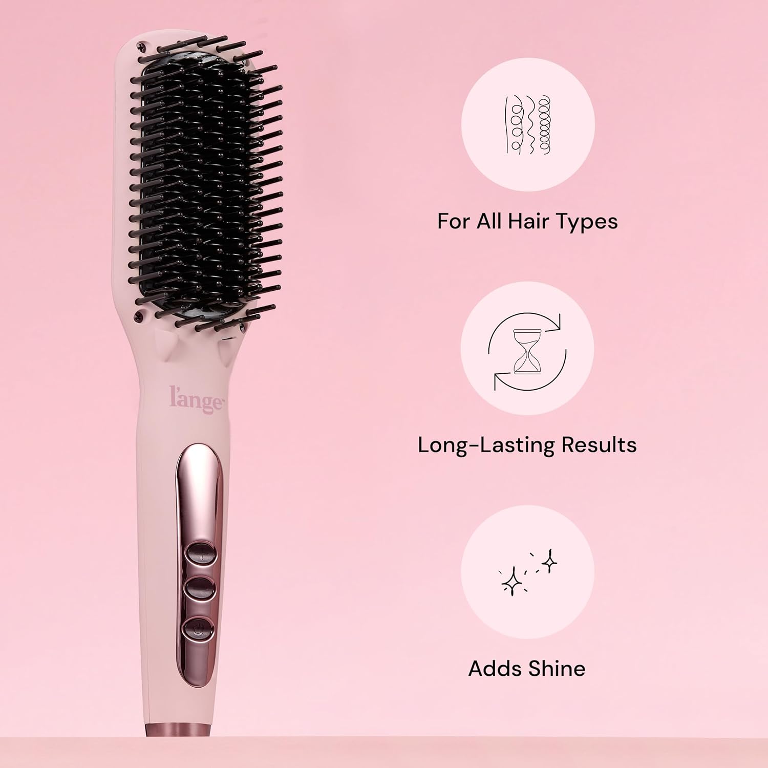 L'ange Hair Le Vite Straightening Brush, Dual-Voltage Hot Brush for Smooth, Anti Frizz Hair, Blush